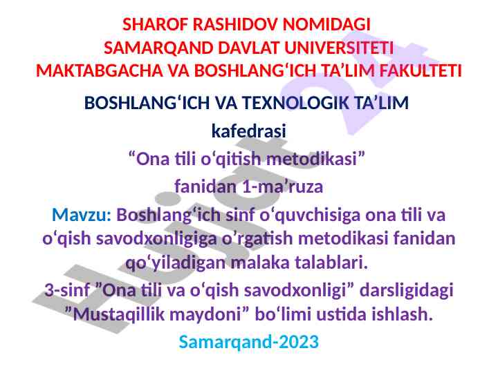 Ona tili o‘qitish metodikasi boshlang‘ich ta’lim