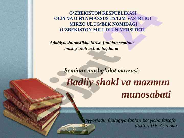 Badiiy shakl va mazmun munosabati taqdimoti