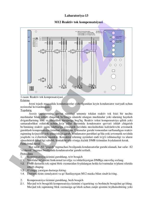 Reaktiv tok kompensatsiyasini tahlil qilish