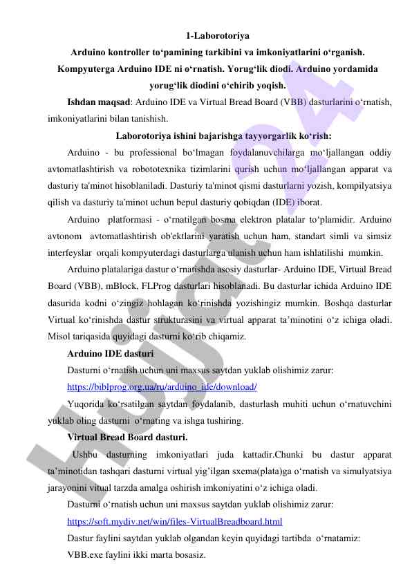 Arduino kontroller laboratoriiyasi imkoniyatlari va o‘rganish