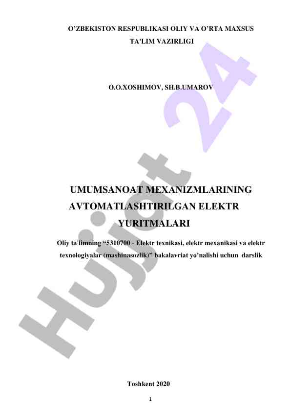 Umumsanoat mexanizmlarining avtomatlashtirilgan elektr yuritmalari