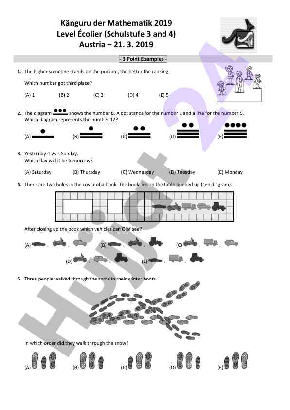 Känguru der mathematik 2019 level écolier testlar