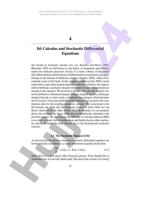 Itô calculus and stochastic differential equations