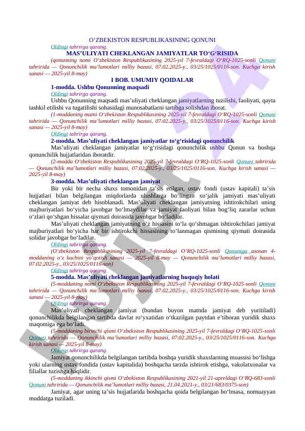 Mas’uliyati cheklangan jamiyatlar haqida qonun