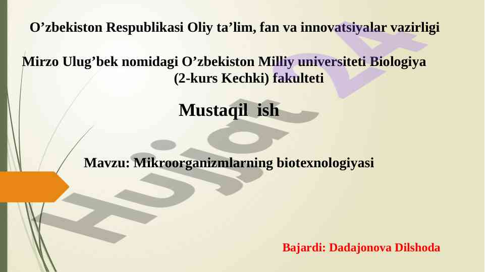 Mikroorganizmlarning biotexnologiyasi asoslari