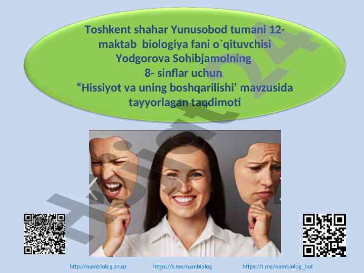 Hissiyot va uning boshqarilishi taqdimoti