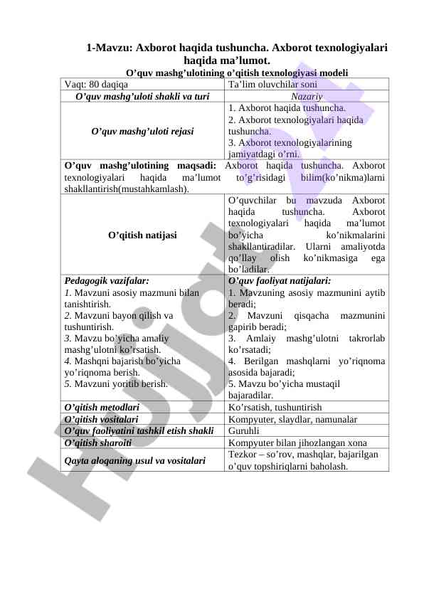 Axborot texnologiyalari haqida o‘quv mashg‘uloti