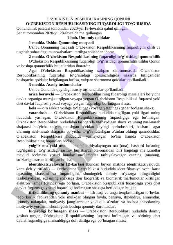 O‘zbekiston respublikasi fuqaroligi qonuni tahlili