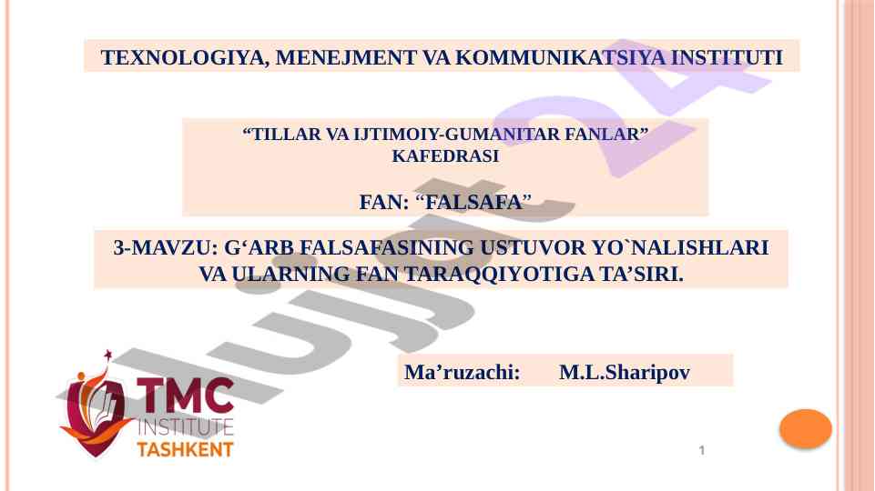 G‘arb falsafasining ustuvor yo’nalishlari va ta’siri