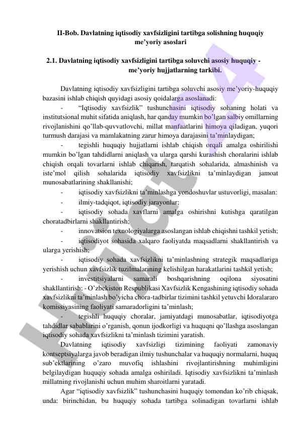 Davlat iqtisodiy xavfsizligini tartibga solish asoslari