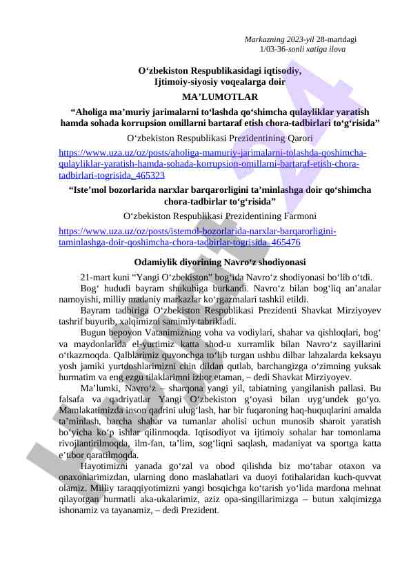Navro‘z shodiyonasi va iqtisodiy ma’lumotlar 2023
