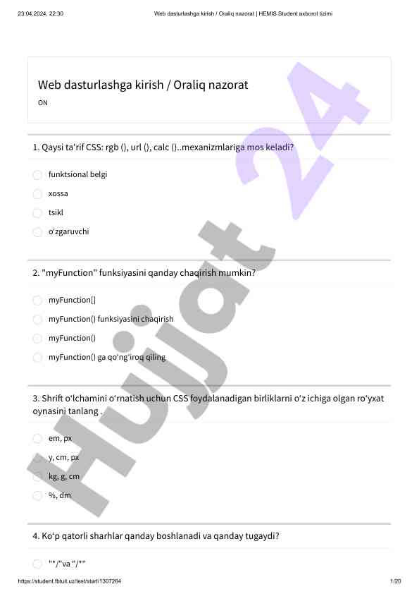 Web dasturlashga kirish oraliq nazorat savollari