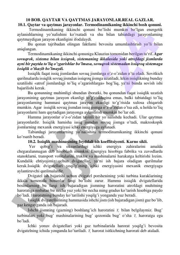 Qaytar va qaytmas jarayonlar termodinamika nazariyasi