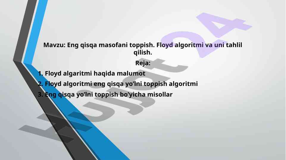 Eng qisqa masofani topish: floyd algoritmi tahlili