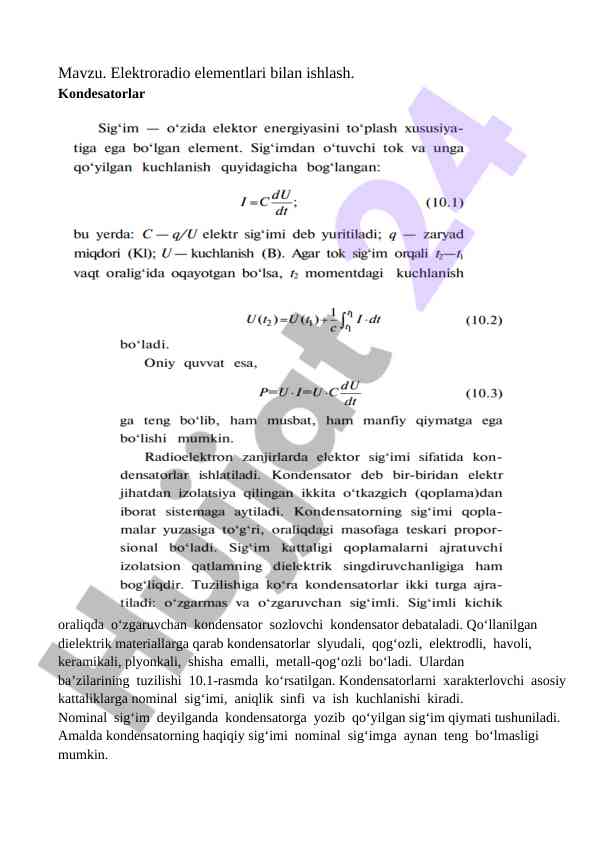 Elektroradio elementlari bilan ishlash
