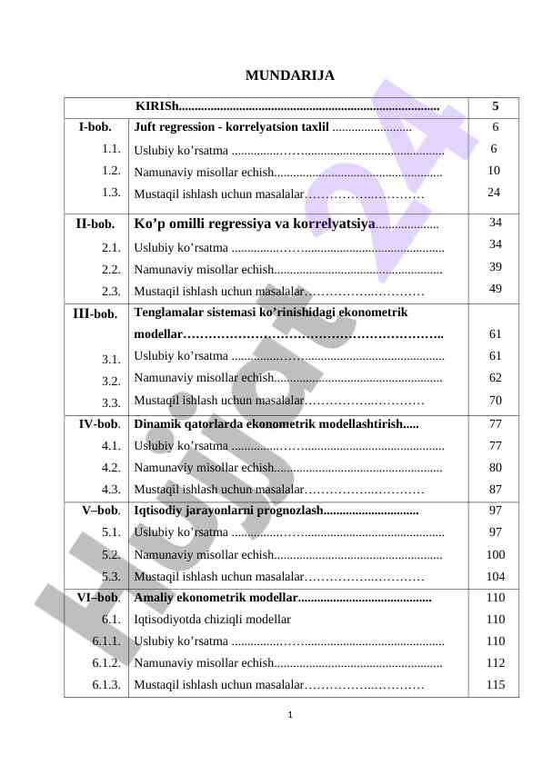 Ekonometrik va iqtisodiy matematik modellashtirish