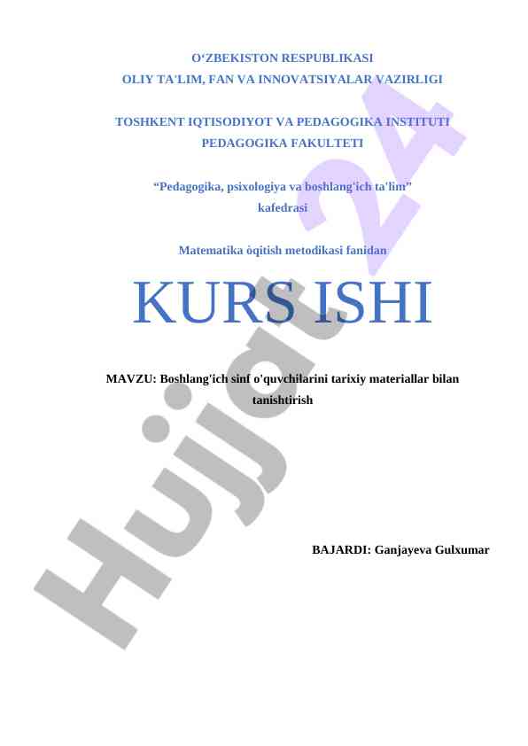 Matematika o'qitish metodikasi kurs ishining tahlili