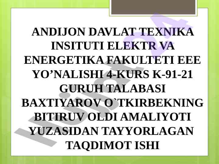 Elektr ta’minoti tizimidagi texnika xavfsizlik qoidalari
