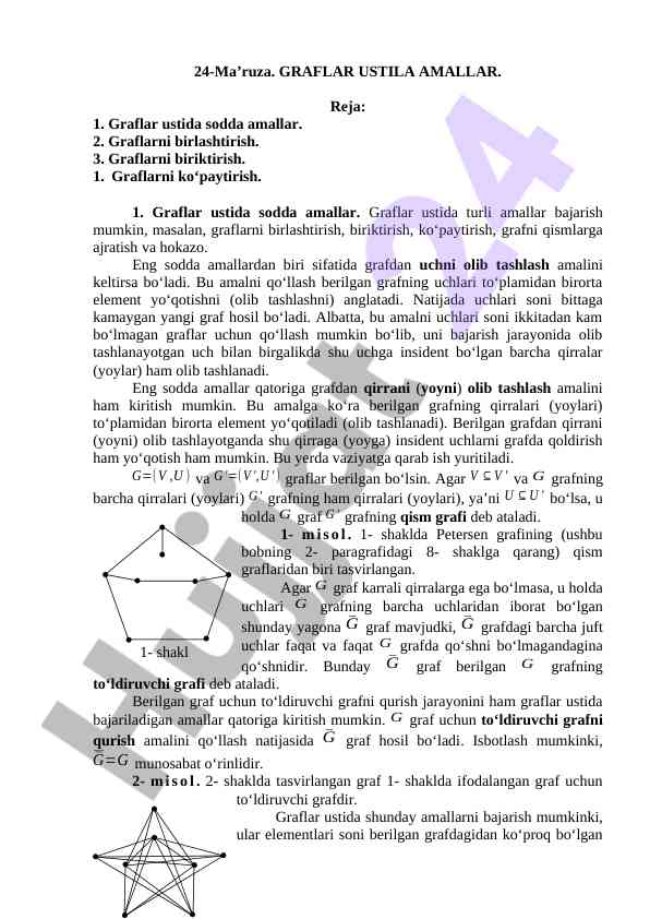 Graflar ustida amallar va ularning turlari