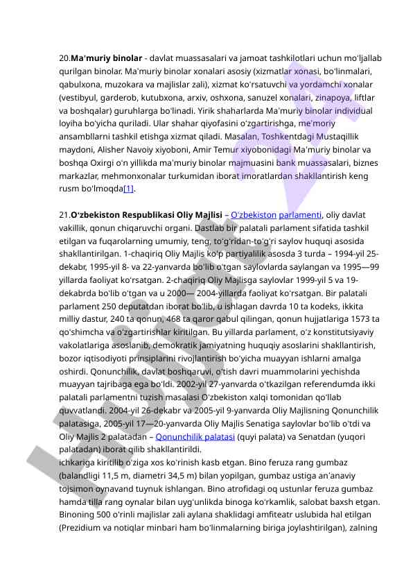 Maʼmuriy binalar va oʻzbekiston respublikasi parlamentiga
