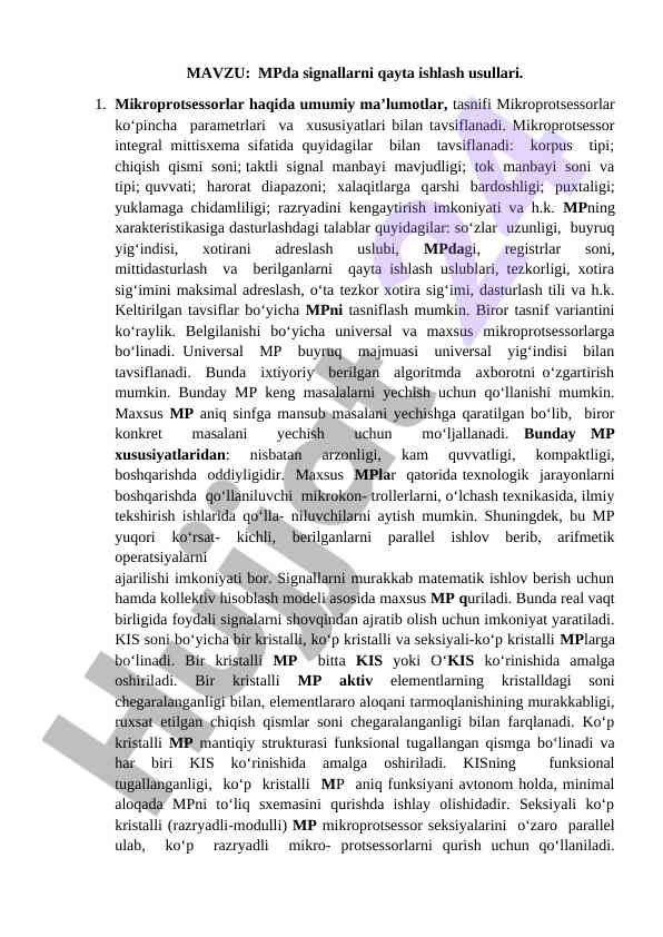 Mpda signallarni qayta ishlash usullari