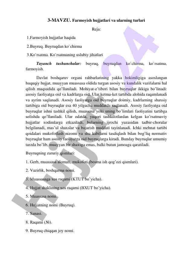 Farmoyish hujjatlari va ularning turlari
