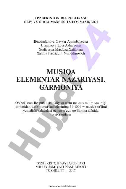 Musiqa elementar nazariyasi garmoniya o‘quv qo‘llanma