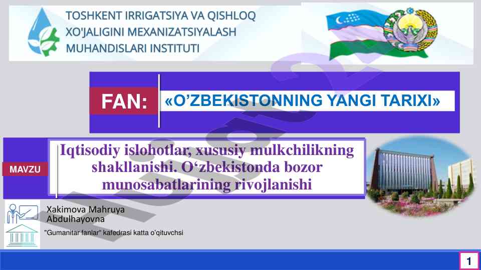 O‘zbekistonning yangilanishi va bozor munosabatlari