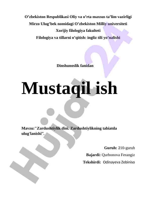 Zardushtiylik dini va tabiatda ulug'lanishi
