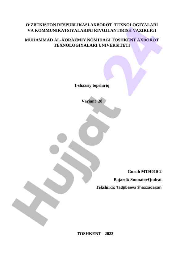 Axborot texnologiyalari bo'yicha shaxsiy topshiriq