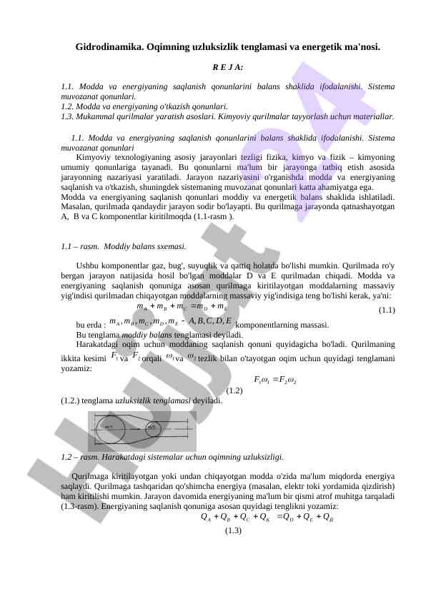 Gidrodinamika oqim va energetika tenglamalari asoslari