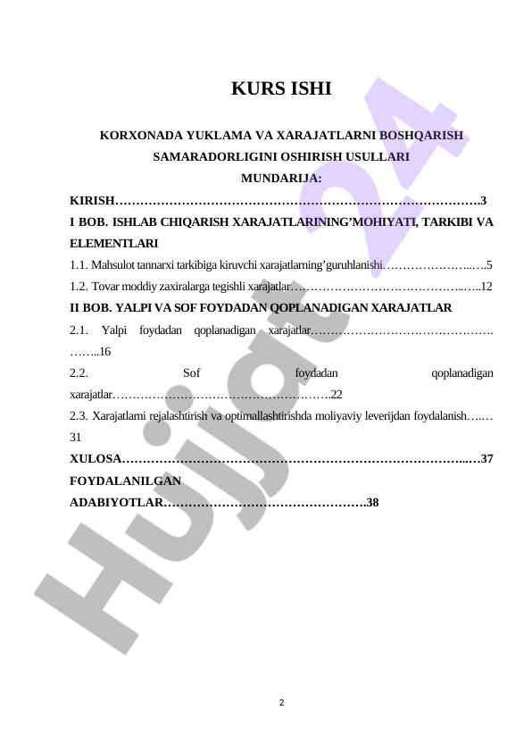 Korxona yuklama va xarajatlarni boshqarish usullari
