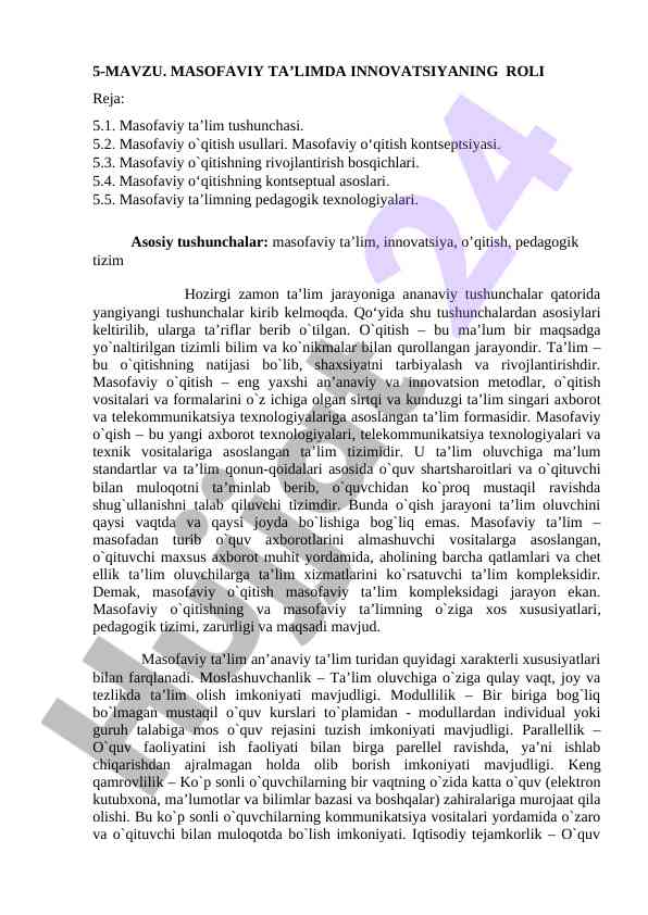 Masofaviy ta’limda innovatsiyaning roli
