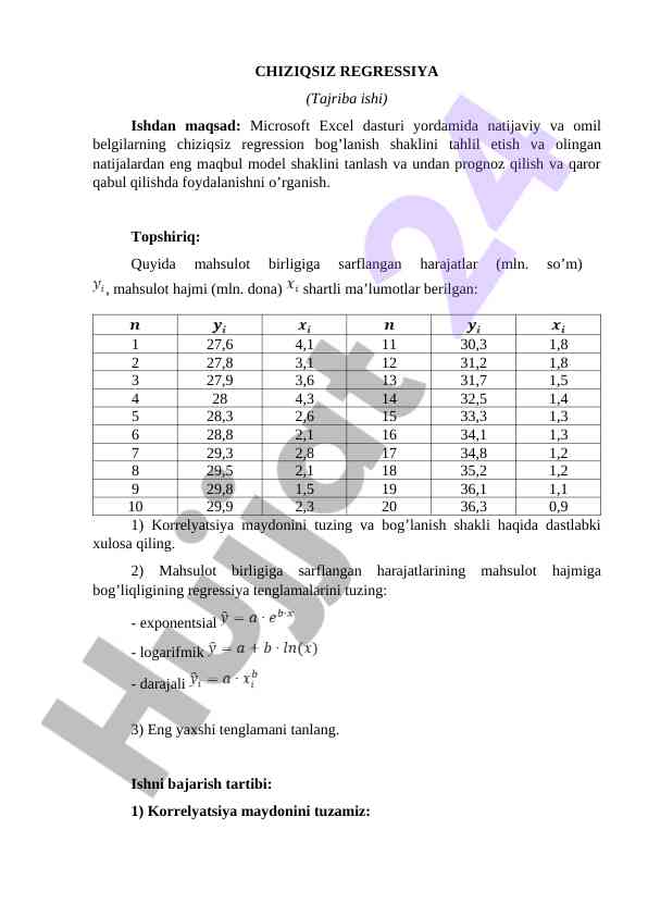 Chiziqsiz regression tahlili va model tanlash