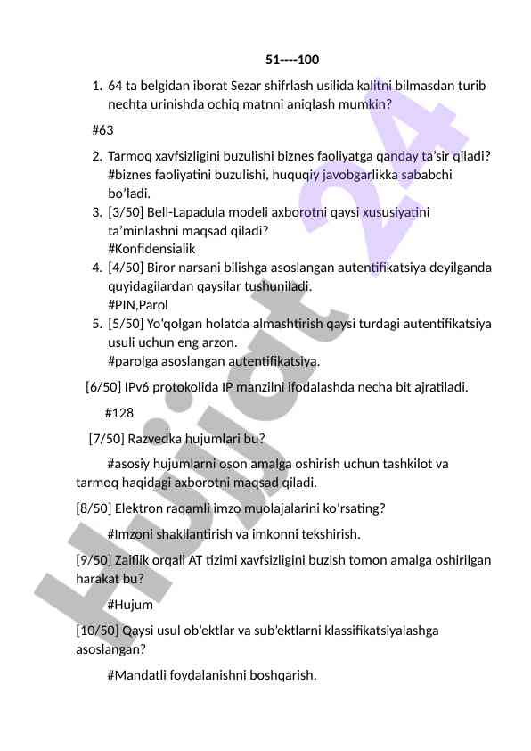 Xavfsizlik testlari bo‘yicha savollar