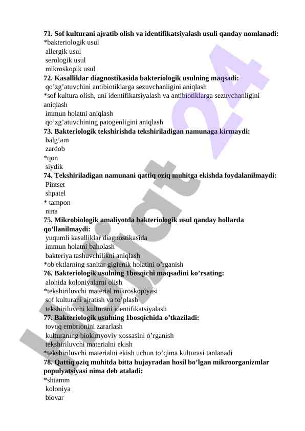 Bakteriologik usul va uni qurilishida asosiy bosqichlar