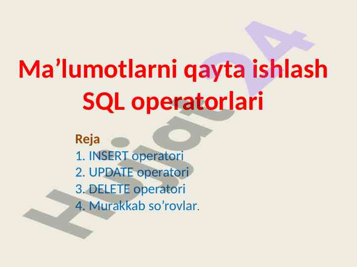 Understanding sql dml operators and their functions
