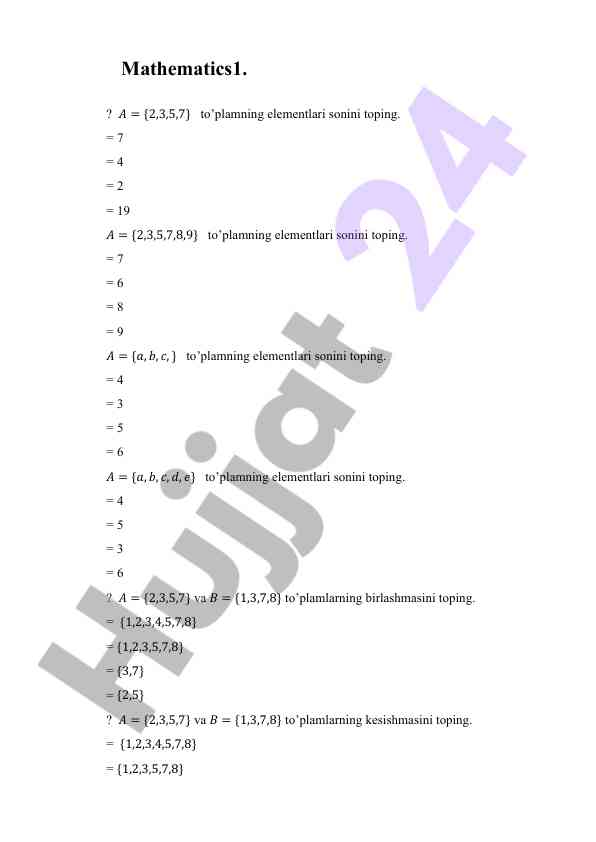 Matematik to’plamlar va ularning elementlari