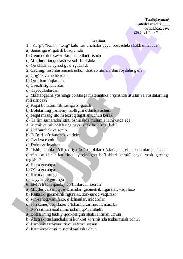 Maktabgacha ta’limda matematika o‘qitish usullari