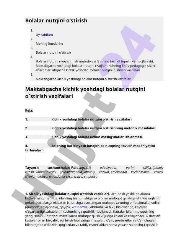 Bolalar nutqini o‘stirish metodikasi rivojlanishi