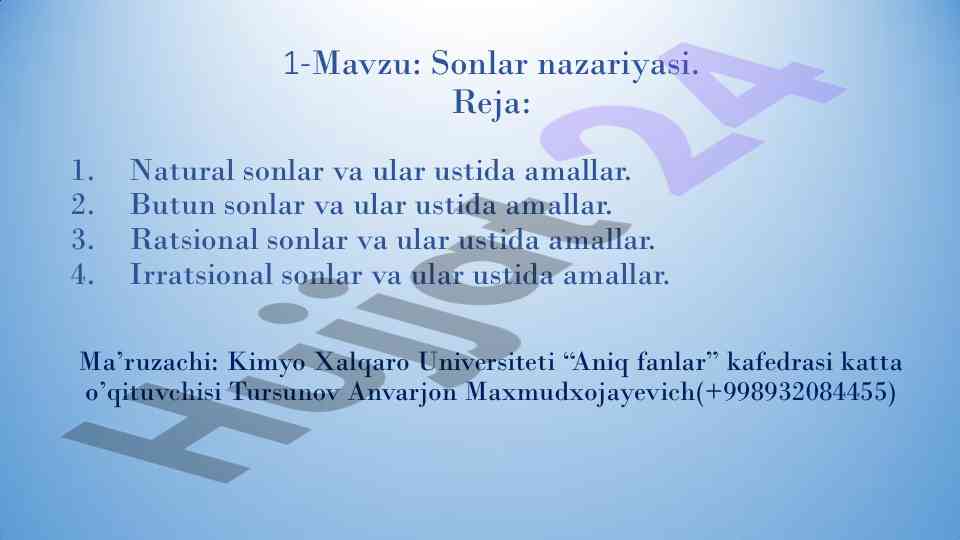 Sonlar nazariyasi va ular ustida amallar