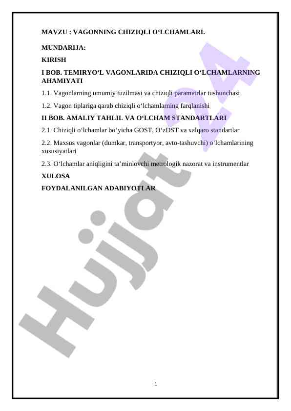 Vagonning chiziqli oʻlchamlari va standartlari