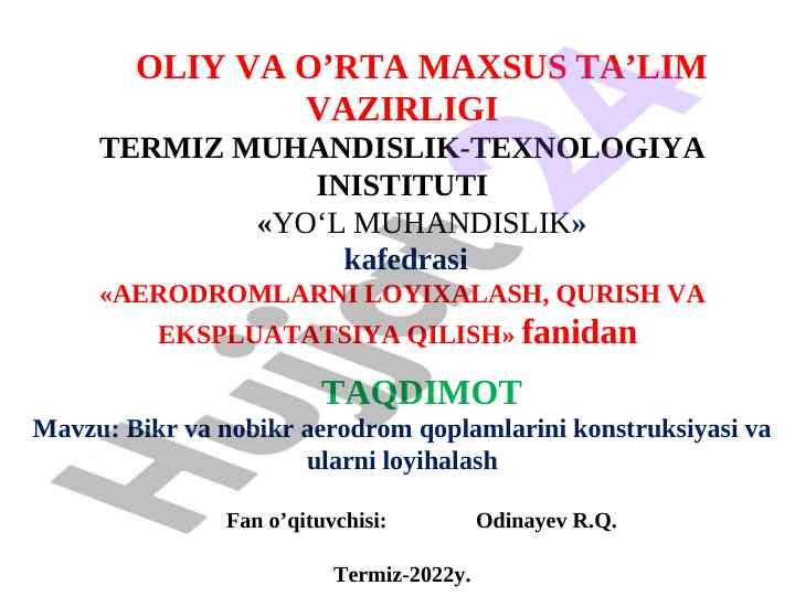 Bikr va nobikr aerodrom qoplamalari loyihalash