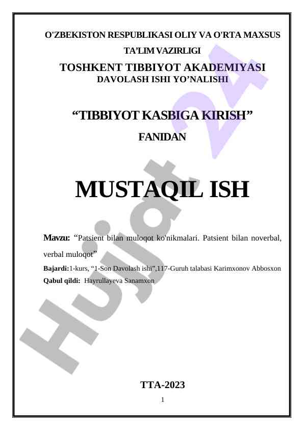 Patsient bilan muloqot ko'nikmalari tibbiyot fanida