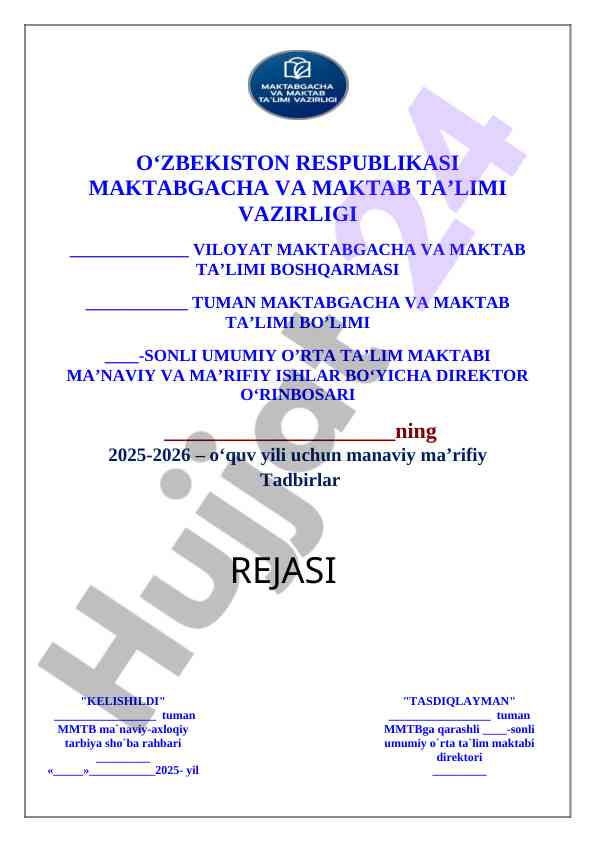 2025-2026 o‘quv yili ma’rifiy tadbirlar rejasi