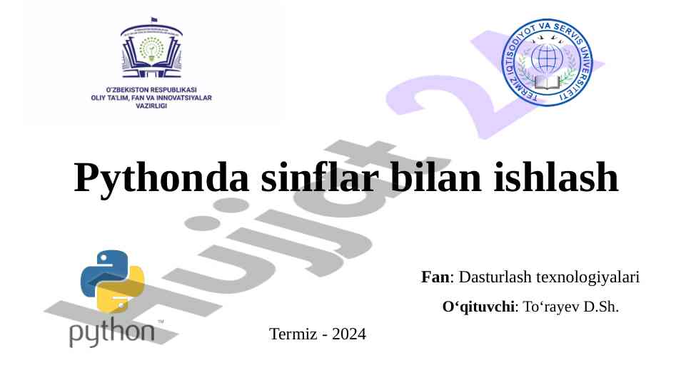 Sinflar bilan ishlash va oop tamoyillari