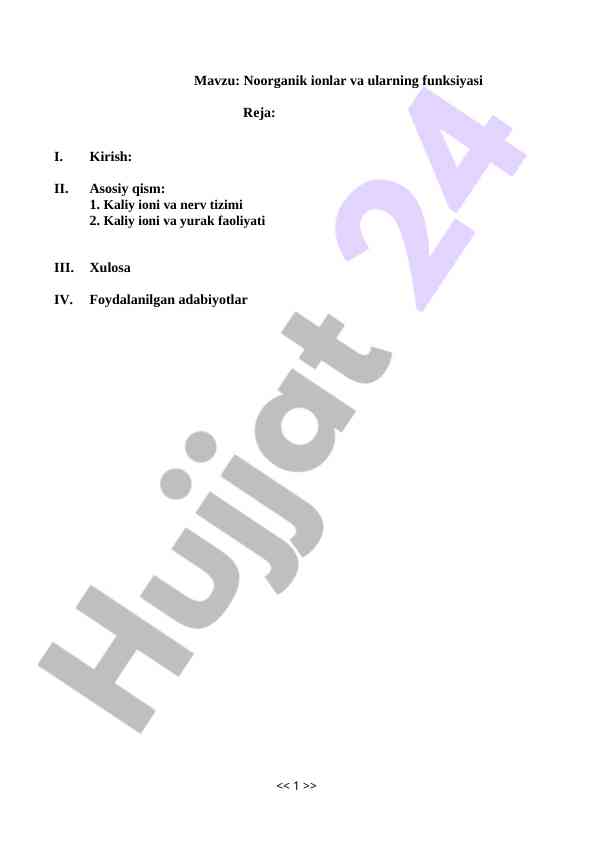 Kaliy ioni va uning organizmda funksiyalari