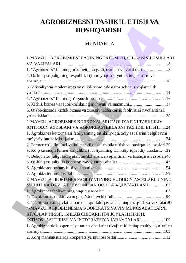 Agrobiznesni tashkil etish va boshqarish usullari