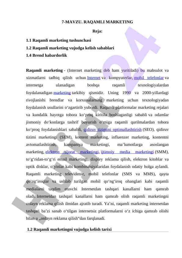 Raqamli Marketing Tushunchasi Va Rivojlanishi
