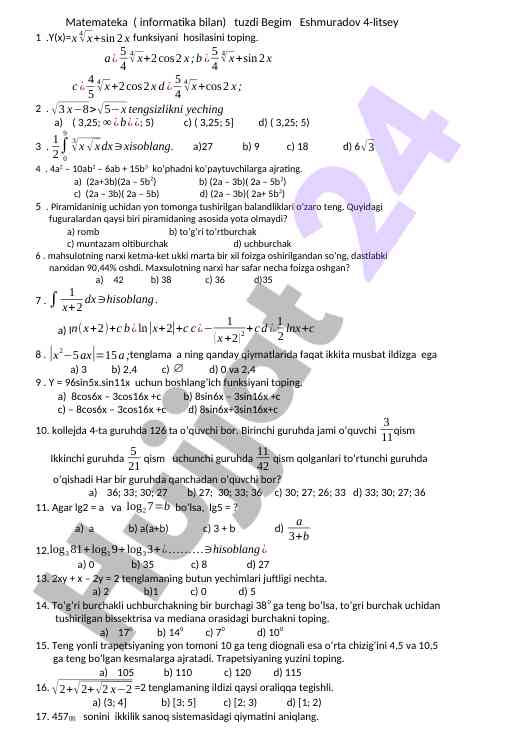 Matematika va informatika mashqlari